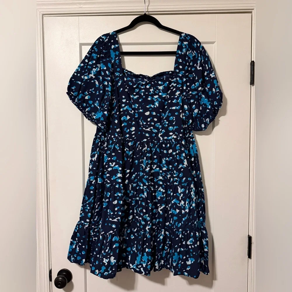 Blue and White Patterned Cotton Dress - Picture 3 of 4